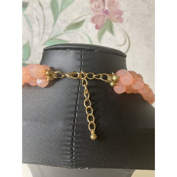 Faceted Peach Glass Beaded Multi-Strand Necklace With Adjustable Chain - Picture 4 of 4